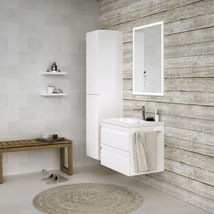 Mobilier de salle de bains - Set B Bikaner, 3 pièces y compris lavabo / vasque, couleur : blanc brillant