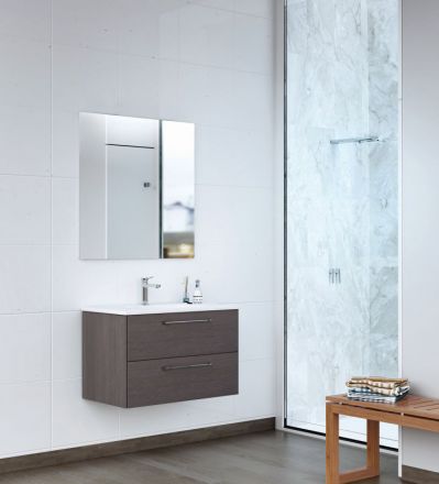 Meuble de salle de bains - Set F Salem, 2 pièces y compris lavabo / évier, couleur : chêne gris foncé