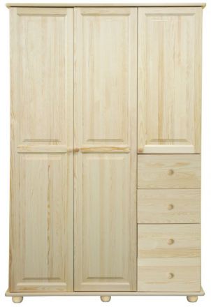 Armoire en bois de pin massif, naturel Junco 04 - Dimensions 195 x 135 x 59 cm (H x L x P)