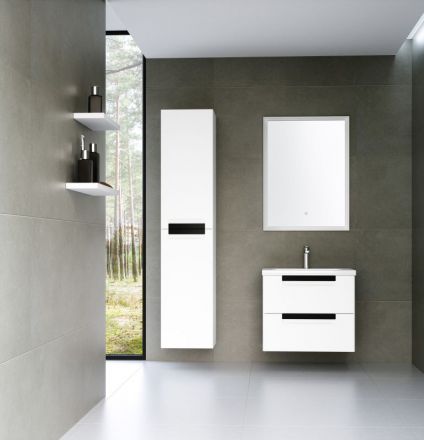 Meuble de salle de bains - Set A Meerut, 3 pièces, y compris lavabo / évier, couleur : blanc mat / noir