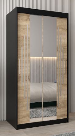 Armoire à portes coulissantes / Penderie avec miroir Tomlis 01A, Couleur : Noir / Chêne de Sonoma - Dimensions : 200 x 100 x 62 cm (H x L x P)