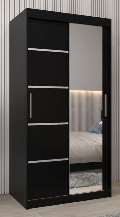 Armoire à portes coulissantes / Penderie Jan 01B avec miroir, Couleur : Noir - Dimensions : 200 x 100 x 62 cm ( H x L x P)