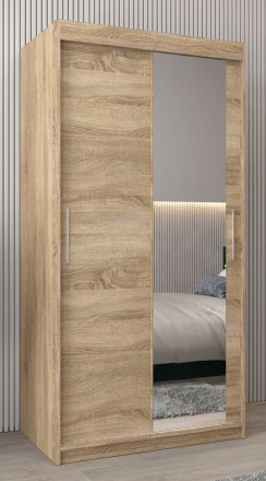 Armoire à portes coulissantes / Penderie Bisaurin 1C avec miroir, Couleur : Chêne de Sonoma - Dimensions : 200 x 100 x 62 cm ( H x L x P)