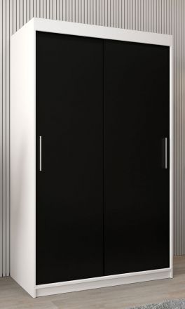 Armoire à portes coulissantes / Penderie Bisaurin 2A, Couleur : Blanc mat / Noir - Dimensions : 200 x 120 x 62 cm ( h x l x p)