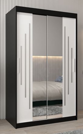Armoire à portes coulissantes / Penderie avec miroir Tomlis 02A, Couleur : Noir / Blanc mat - Dimensions : 200 x 120 x 62 cm (h x l x p)