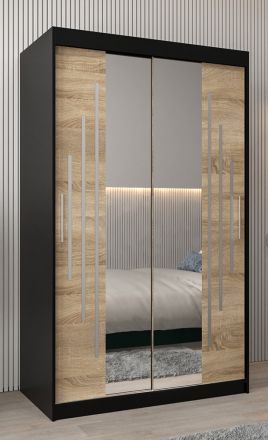 Armoire à portes coulissantes / Penderie avec miroir Tomlis 02A, Couleur : Noir / Chêne de Sonoma - Dimensions : 200 x 120 x 62 cm (H x L x P)