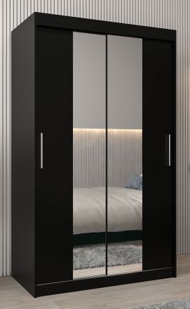Armoire à portes coulissantes / Penderie Bisaurin 2B avec miroir, Couleur : Noir - Dimensions : 200 x 120 x 62 cm ( H x L x P)