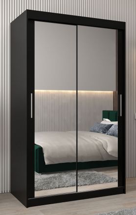 Armoire à portes coulissantes / Penderie Bisaurin 2D avec miroir, Couleur : Noir - Dimensions : 200 x 120 x 62 cm ( H x L x P)