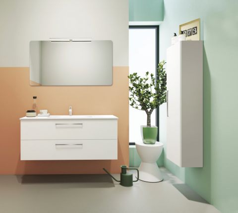 Meuble de salle de bain - Set E Noida, 2 pièces y compris lavabo / vasque, couleur : beige / blanc brillant