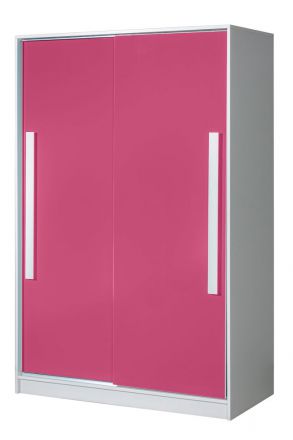Chambre d'enfant - Armoire à portes coulissantes / armoire Walter 12, couleur : blanc / rose brillant - 191 x 120 x 60 cm (H x L x P)