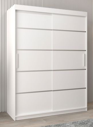 Armoire à portes coulissantes / Penderie Jan 03A, Couleur : Blanc mat - Dimensions : 200 x 150 x 62 cm ( h x l x p)