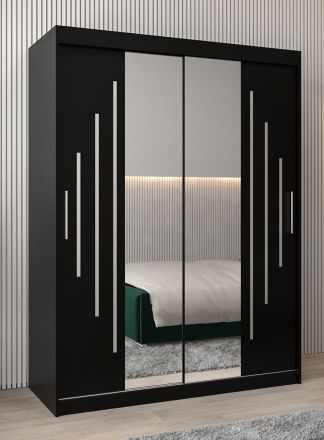 Armoire à portes coulissantes / Armoire avec miroir Tomlis 03A, Couleur : Noir - Dimensions : 200 x 150 x 62 cm (h x l x p)
