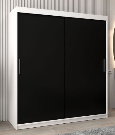 Armoire à portes coulissantes / Penderie Bisaurin 4A, Couleur : Blanc mat / Noir - Dimensions : 200 x 180 x 62 cm ( h x l x p)