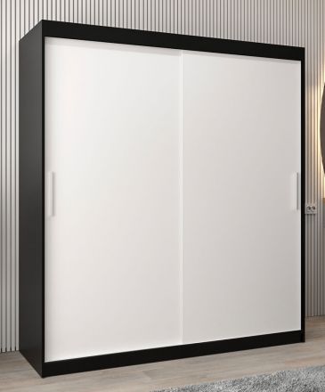 Armoire à portes coulissantes / Penderie Bisaurin 4A, Couleur : Noir / Blanc mat - Dimensions : 200 x 180 x 62 cm ( h x l x p)