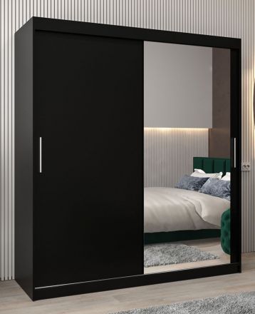 Armoire à portes coulissantes / Penderie Bisaurin 4C avec miroir, Couleur : Noir - Dimensions : 200 x 180 x 62 cm ( H x L x P)