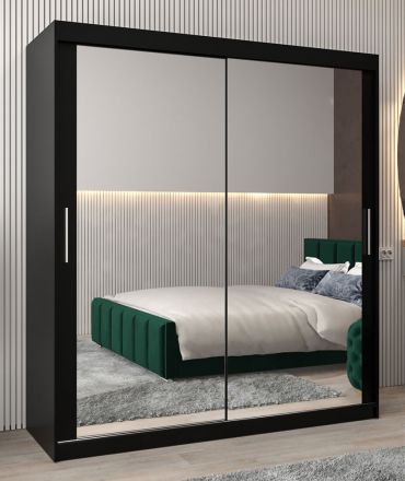 Armoire à portes coulissantes / Penderie Bisaurin 4D avec miroir, Couleur : Noir - Dimensions : 200 x 180 x 62 cm ( H x L x P)