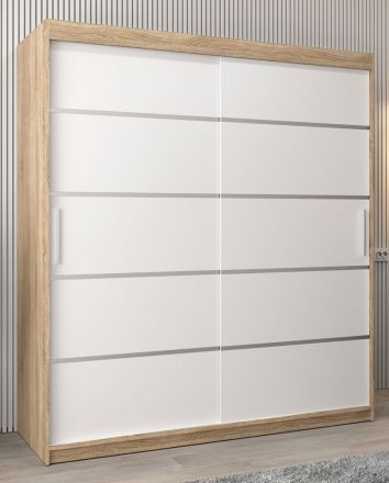 Armoire à portes coulissantes / Penderie Jan 04A, Couleur : Chêne de Sonoma / Blanc mat - Dimensions : 200 x 180 x 62 cm ( H x L x P)