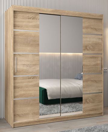 Armoire à portes coulissantes / Penderie Jan 04D avec miroir, Couleur : Chêne de Sonoma - Dimensions : 200 x 180 x 62 cm (H x L x P)
