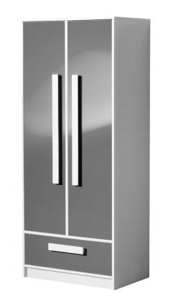 Chambre d'enfant - Armoire à portes battantes / armoire Walter 01, couleur : blanc / gris brillant - 191 x 80 x 50 cm (H x L x P)