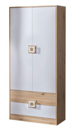 Chambre d'enfant - Armoire à portes battantes / armoire Fabian 01, couleur : chêne brun clair / blanc - 190 x 80 x 50 cm (H x L x P)