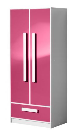 Chambre d'enfant - Armoire à portes battantes / armoire Walter 01, couleur : blanc / rose brillant - 191 x 80 x 50 cm (H x L x P)