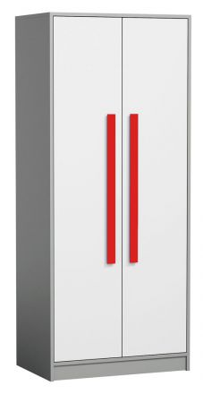 Chambre des jeunes - armoire à portes battantes / armoire Olaf 01, couleur : anthracite / blanc / rouge, partiellement massif - 191 x 80 x 50 cm (H x L x P)