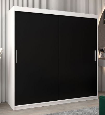 Armoire à portes coulissantes / Penderie Bisaurin 5A, Couleur : Blanc mat / Noir - Dimensions : 200 x 200 x 62 cm ( h x l x p)
