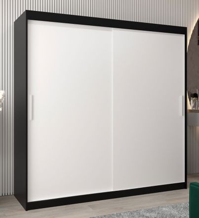 Armoire à portes coulissantes / Penderie Bisaurin 5A, Couleur : Noir / Blanc mat - Dimensions : 200 x 200 x 62 cm ( h x l x p)