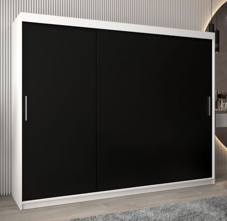Armoire à portes coulissantes / Penderie Bisaurin 6A, Couleur : Blanc mat / Noir - Dimensions : 200 x 250 x 62 cm ( h x l x p)