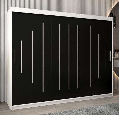 Armoire à portes coulissantes / Penderie Pilatus 06, Couleur : blanc mat / noir - Dimensions : 200 x 250 x 62 cm (h x l x p)