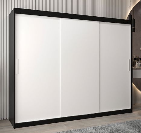 Armoire à portes coulissantes / Penderie Bisaurin 6A, Couleur : Noir / Blanc mat - Dimensions : 200 x 250 x 62 cm ( h x l x p)