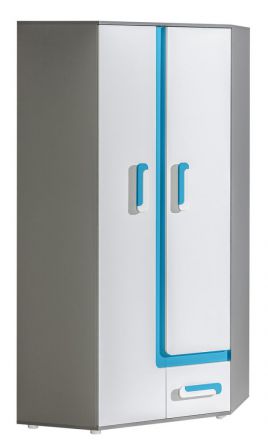 Chambre d'adolescents - armoire à portes battantes / armoire Oskar 02, couleur : anthracite / blanc / bleu - 192 x 90 x 90 cm (H x L x P)