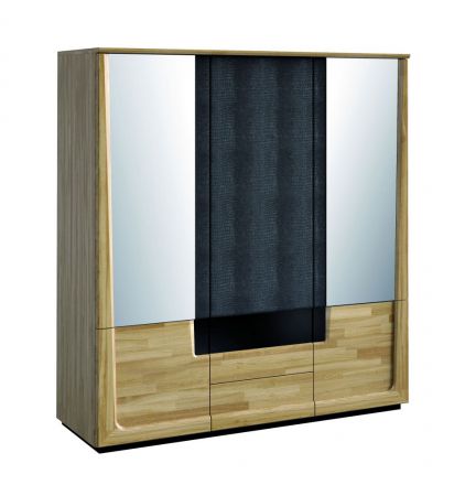 Armoire / armoire à portes battantes "Topusko" 37, couleur : chêne / noir, partiellement massif - Dimensions : 196 x 182 x 63 cm (H x L x P)