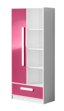 Chambre d'enfant - Armoire à portes battantes / armoire Walter 03, couleur : blanc / rose brillant - 191 x 80 x 40 cm (H x L x P)