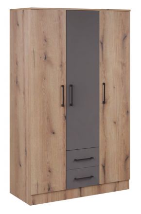Armoire à portes battantes / Penderie Sidonia 01, Couleur : Chêne Artisan / Gris - Dimensions : 200 x 123 x 53 cm (H x L x P)