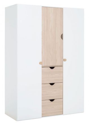 Chambre d'adolescents - armoire à portes battantes / armoire Skalle 11, couleur : blanc / marron clair - Dimensions : 206 x 141 x 64 cm (H x L x P)