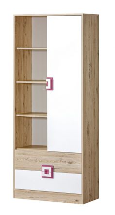 Chambre d'enfant - armoire Fabian 04, couleur : chêne brun clair / blanc / rose - 190 x 80 x 40 cm (H x L x P)