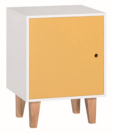 Chambre d'adolescents - Table de nuit Syrina 14, couleur : blanc / jaune - Dimensions : 72 x 54 x 45 cm (H x L x P)