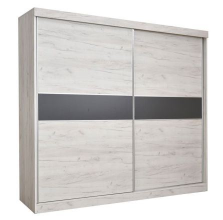 Armoire à portes coulissantes / armoire Bermeo 02, couleur : blanc chêne / anthracite - 220 x 240 x 65 cm (H x L x P)