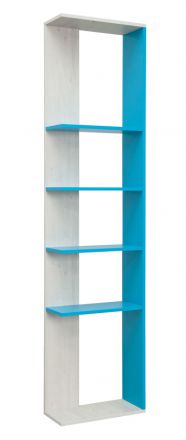 Chambre d'enfant - Étagère Luis 07, couleur : chêne blanc / bleu - 218 x 50 x 22 cm (h x l x p)