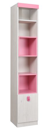 Chambre des enfants - Etagère Luis 16, couleur : blanc chêne / rose - 218 x 40 x 42 cm (h x l x p)