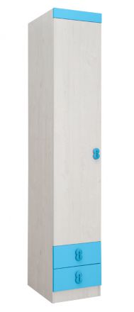 Chambre d'enfant - Armoire à porte battante / Armoire Luis 17, couleur : chêne blanc / bleu - 218 x 40 x 52 cm (H x L x P)