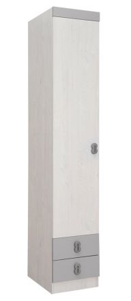 Chambre d'enfant - Armoire à porte battante / Armoire Luis 17, couleur : blanc chêne / gris - 218 x 40 x 52 cm (H x L x P)