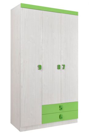 Chambre d'enfant - armoire à portes battantes / armoire Luis 21, couleur : chêne blanc / vert - 218 x 120 x 52 cm (H x L x P)