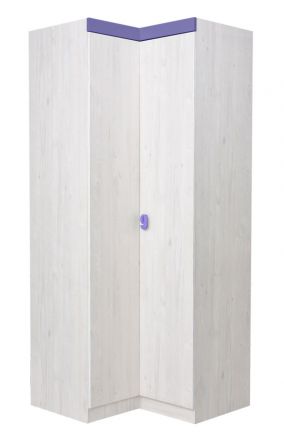 Chambre d'enfant - armoire à portes battantes / armoire d'angle Luis 22, couleur : blanc chêne / violet - 218 x 91/93 x 52 cm (H x L x P)