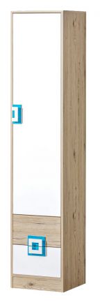 Chambre d'enfant - Armoire Fabian 05, couleur : chêne brun clair / blanc / bleu - 190 x 40 x 40 cm (H x L x P)