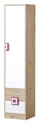 Chambre d'enfant - Armoire Fabian 05, couleur : chêne brun clair / blanc / rose - 190 x 40 x 40 cm (H x L x P)