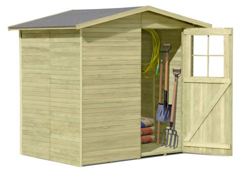 Abri de jardin 06, en bois de pin, FSC® - Dimensions extérieures avec toit : 200 x 200 x 210 cm (L x l x h)