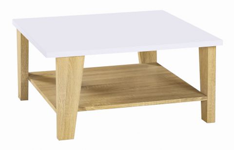 Table basse Dakoro 31, Couleur : Chêne de Sonoma / Blanc brillant - Dimensions : 40 x 80 x 80 cm (H x L x P)