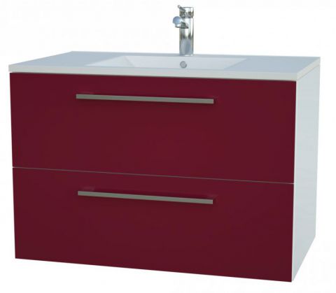Meuble lavabo Bijapur 20, couleur : rouge brillant - 50 x 76 x 47 cm (H x L x P)